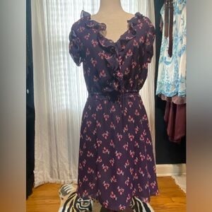 Gap purple dress with pink flowers, ruffle details, size small